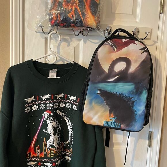 Other - Godzilla Backpack Godzilla Christmas Sweater 2X Godzilla Plush Throw Blanket NEW